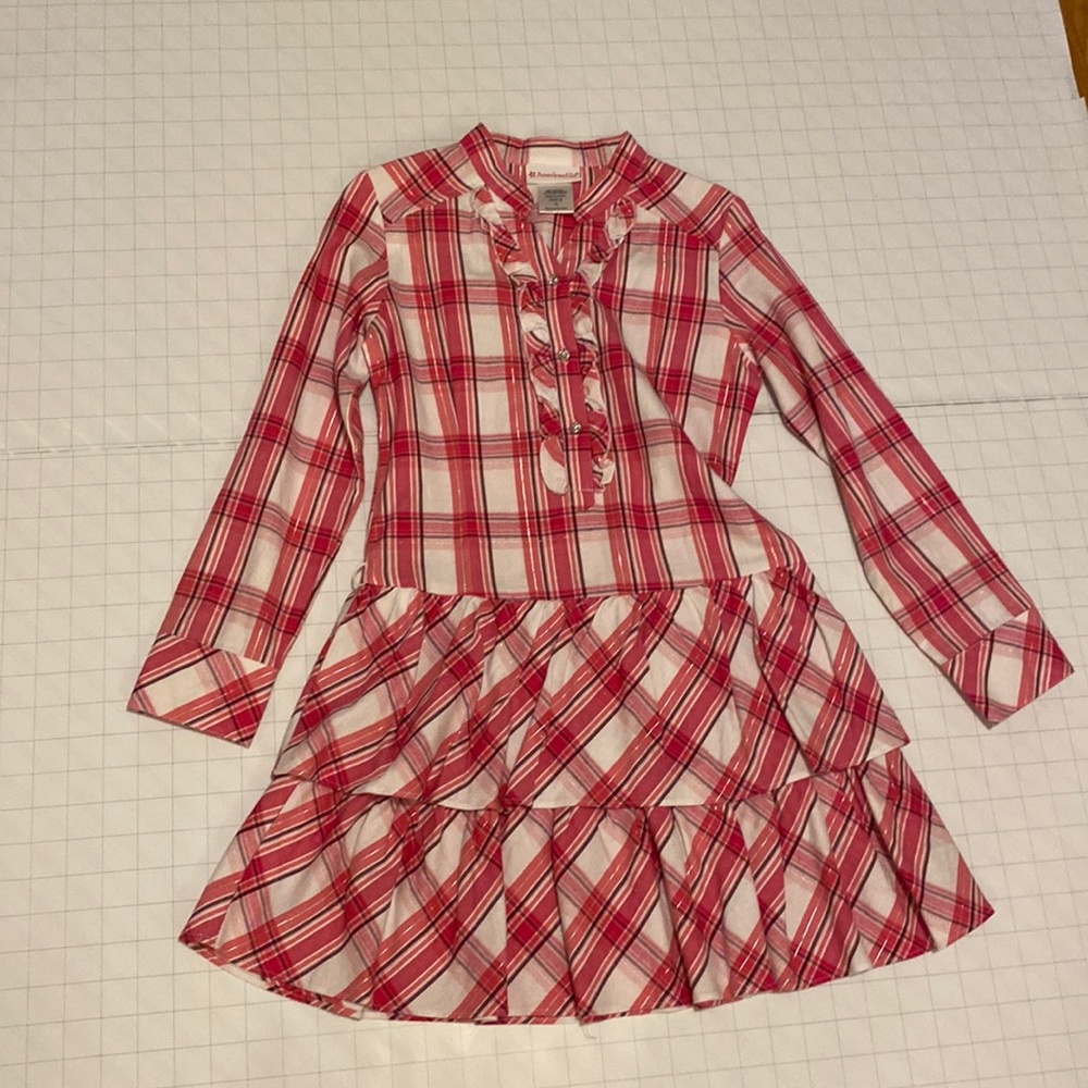 Pink flannel dress with ruffled skirt